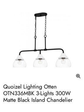 Quoizel Otten 3-Light Matte Black Island Chandelier with Clear Glass Shades